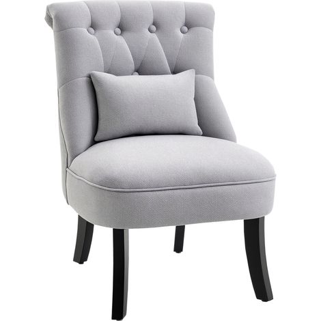 HOMCOM Fabric Single Sofa Dining Chair Upholstered W/ Pillow Solid Wood Leg Living Room Grey (1/5)