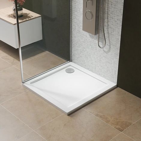 Piatto Doccia Quadrato 80x80 cm Bianco Lucido Bordato in Acrilico Rinforzato Altezza 4cm Mod. Asteios (1/5)