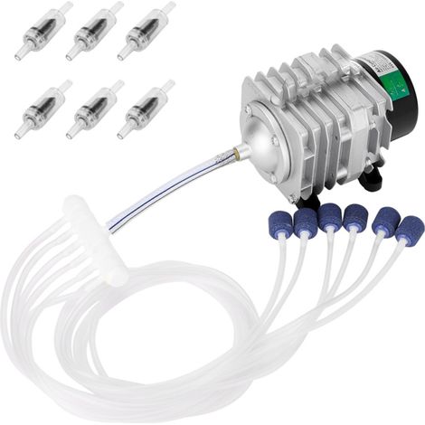 HAILEA ACO208 Commercial Air Pump 25W Single Outlet – 6 Way Manifold for Aquarium Pond Fountain Hydroponics – 10m Hose 6 Check Valves 6 Air Stones 2x2cm (1/5)