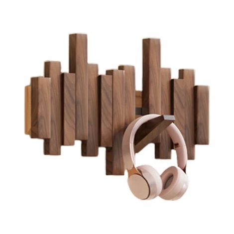 Filiyano-Porte-manteau mural en bois de style piano, multifonctionnel et pliable, décoration esthétique pour chambre, en noyer noir, 4 crochets (1/5)