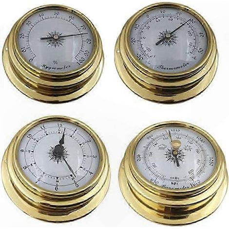 Thermomètre Hygromètre Baromètre Horloge 4 Pièces Lot Cuivre Zirconium Coque Marine Station Météo Cadran 10 cm (1/5)