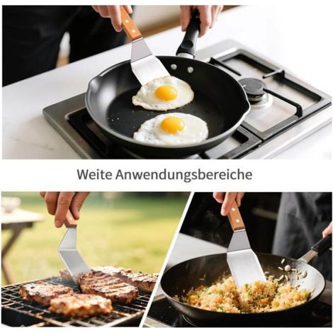 Spatule en inox avec manche en bois, 11 x 2.7 in, spatule métallique pour cuisine, crêpes, plancha, pizza, et grillades. SPATULE (1/4)