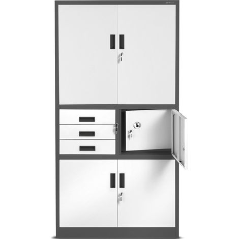 Jan Nowak C018S II Büroschrank Aktenschrank Tresor Schubladen Geheimfach Stahlblech 185 cm x 90 cm x 40 cm - anthrazit-weiss (1/5)
