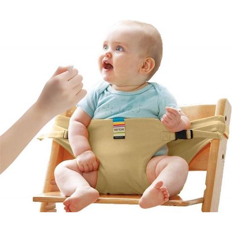 Harnais pour chaise haute - Pliable et portable - Système de ceinture de sécurité pour les voyages - Pour bébés et jeunes enfants - Design ergonomique - Kaki - Taille unique - 1 pièce (1/5)