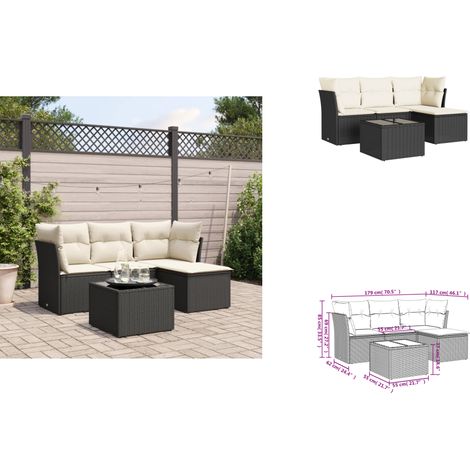 Salon de jardin 5 pcs avec coussins noir résine tressée - Salon De Jardin - Mobilier De Jardin - Set Salon De Jardin - Résine Tressée - Rotin Synthétique (1/3)