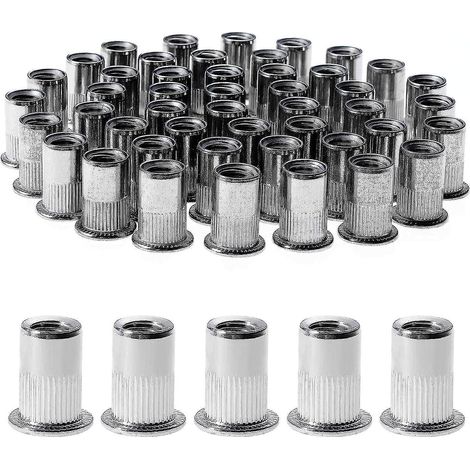 100 écrous à sertir en acier inoxydable, tête plate M8, pour inserts de meubles en bois (1/5)