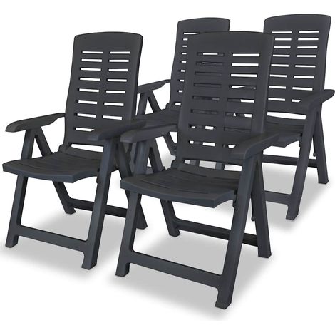vidaXL Sillas plegables reclinables, 4 unidades, plástico antracita (1/5)