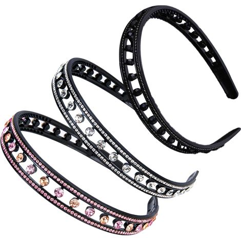 Bandeau rigide orné de strass, double rangée de dents antidérapantes, élastique à cheveux confortable et scintillant (1/5)
