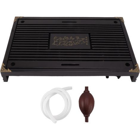 Teetablett aus Holz mit Schublade und Abtropffläche, schwarzes Gongfu-Teetablett für Zuhause, Teetischset mit Stauraum. (1/5)