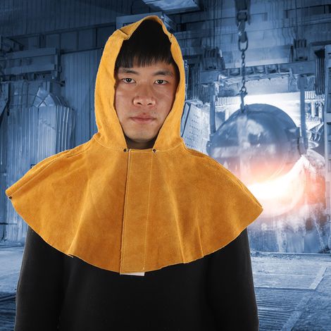 Masque de soudeur en cuir de vachette jaune, isolation thermique, protection du cou et du visage, casque de soudage (1/5)