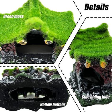 Casetta decorativa in resina per acquario, nascondiglio cavo per pesci betta, decorazione per acquario, nascondiglio per piccoli pesci con muschio, 1 pezzo (1/5)