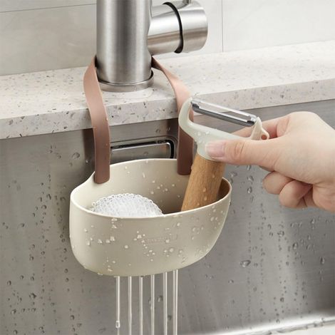 Support pour éponge d'évier de cuisine - Panier à suspendre pour robinet - Sans perforation - Café simple (1/5)