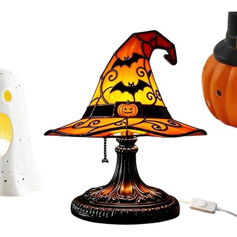Lampe chapeau de sorcière rétro, LED, alimentée par USB, décorative, en forme de chapeau de sorcière teinté (1/5)