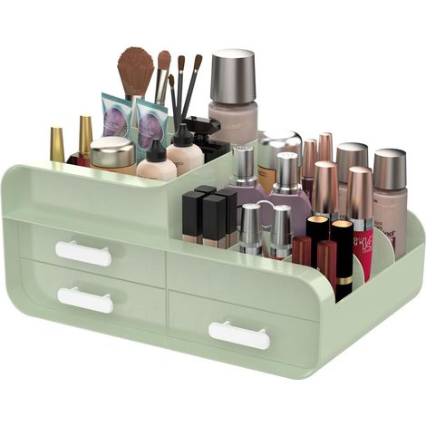 1 - Organisateur Maquillage - Rangement Coiffeuse - 3 Tiroirs Grande Capacité &43 9 Compartiments Amovibles Pour Salle de Bain et Dressing Blanc 28x20x15cm (1/5)
