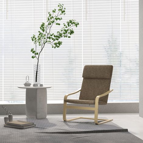 Poltrona a dondolo 65x69x98 cm marrone in tessuto effetto lino con poggiatesta (1/5)