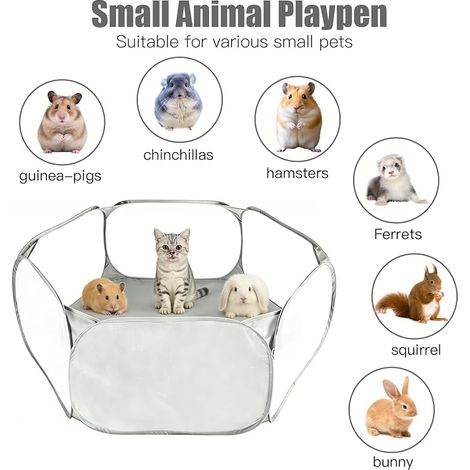 Foldable Small Animal Enclosure Mesh Pet Run Cage Portable Exercise Fence for Guinea Pigs, Hamsters, Rabbits, Chinchillas and Puppies (Grey) (1/4)