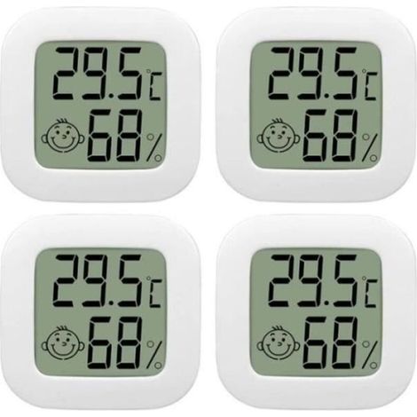 4 Pack Thermometre Interieur Mini LCD Thermomètre Hygrometre Haute Précision Température Hygromètre Moniteur avec Air icône (1/4)