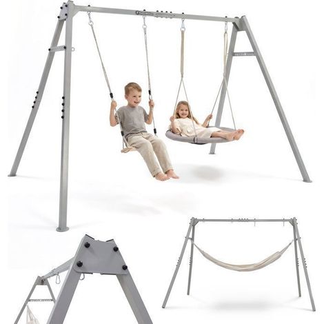 Portico altalena 4 in 1 - HYPERMOTION - HYPERMOTION - Nido 80 cm - Altalena in legno - Struttura in acciaio 36 kg (1/5)