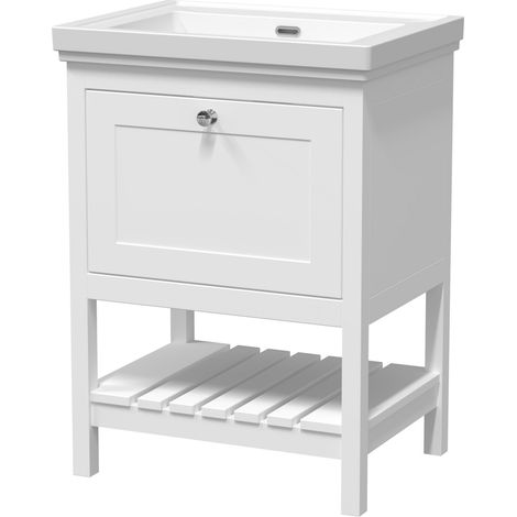 Balterley Coppenhall Bathroom Floor Standing 1 Drawer Vanity & 0 Tap Hole Basin, Pure White, 630mm (1/4)