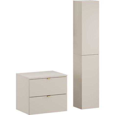 Ensemble DALIA CACHEMIRE meuble sous vasque avec plan 60 cm et 2 x colonne 30/80 cm à suspendre (1/5)