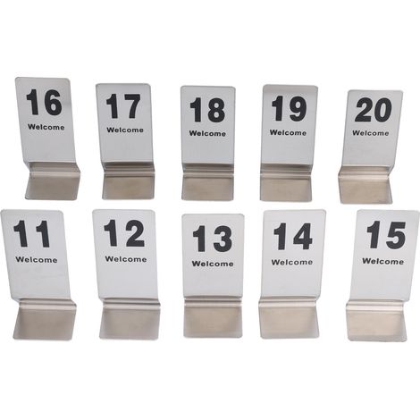 Set mit 10 nummerierten Tischkarten aus Edelstahl, doppelseitig bedruckt, Nummern 1 bis 20, Platzkarten aus Metall für Empfänge und Hochzeiten (1/5)