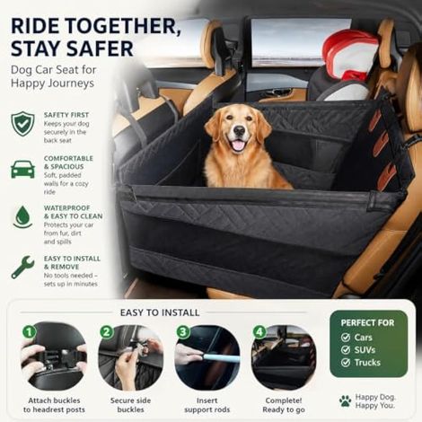 Siège de voiture stable pour chien - Siège arrière pour chiens de taille (1/4)
