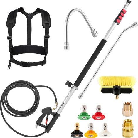 High Pressure Telescopic Lance 6 m with Brush Head, 280 Bar  High Reach Extension Kit with 5 Nozzle Tips and 2 Hose Fittings for Cleaning Gutters, Windows and Roofs (1/5)
