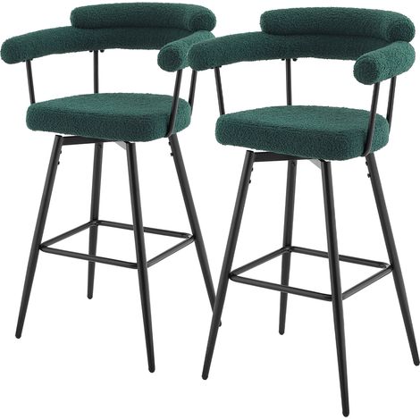ML-Design Barhocker drehbar 2er Set Dunkelgrün, Teddy-Stoff, H:76cm, Gepolsterte Barstühle, Küchenstühle mit Arm- und Rückenlehne, 360° Drehstuhl, Tresenhocker mit Fußstütze, Küchenhocker Bistrohocker