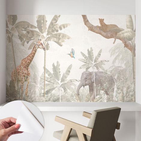 Papier peint autocollant adhésif installation rapide du papier peint durable et résistante Oasis tropicale 104x70 cm (1/5)