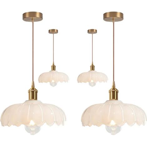 4x Lustre Suspension Moderen en Verre,25cm Lampe de Plafond Vintage Abat-jour Design Fleurs E27 Plafonnier pour Salon Chambre (1/5)