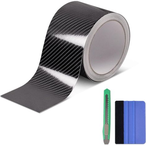 6D Noir Covering Carbone 8 x 900 cm + Outils, Protection Seuil de Porte Voiture, Bande Autocollante Voiture Convient aux Voitures, Motos et Vélos (1/5)