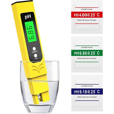 Hochgenaues pH-Meter (± 0,01), Pool-pH-Tester mit blau hinterleuchtetem LCD-Display und automatischer Temperaturkompensation, für die Trinkwasser-/Schwimmbadwasseranalyse, Gelb