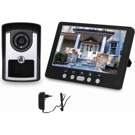 Sonnette caméra 7 pouces, écran HD couleur CMOS, appel intercom, déverrouillage à distance et fonction de surveillance en temps réel (1/5)