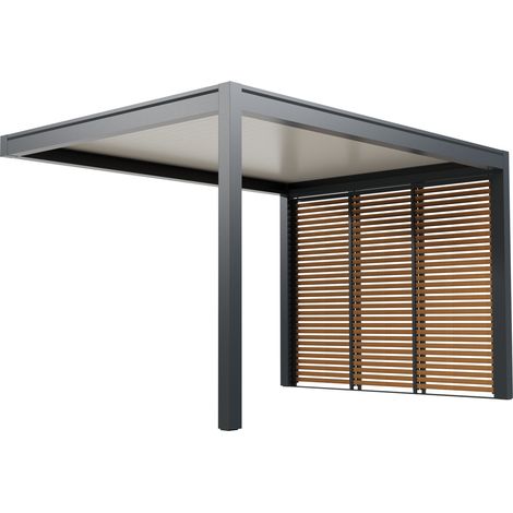 Paroi Coulissante Aluminium Anthracite et Aspect Bois 3m Pour Pergola O ORIAL France (1/5)