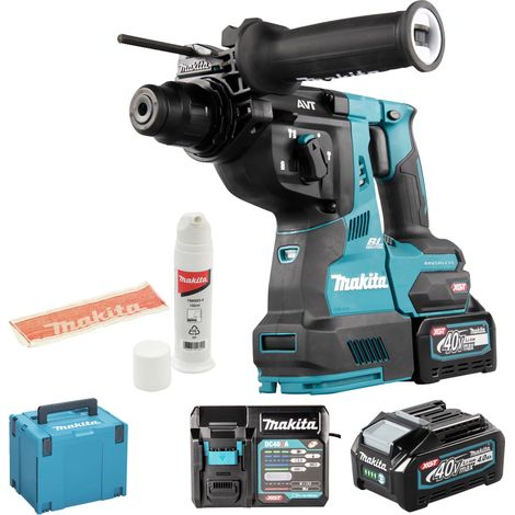 Makita – Marteau combiné sans fil 40V – 2 batteries 4,0Ah – Moteur sans balais – Technologie anti-vibration AVT – Force d'impact 2,8J – HR003GM201
