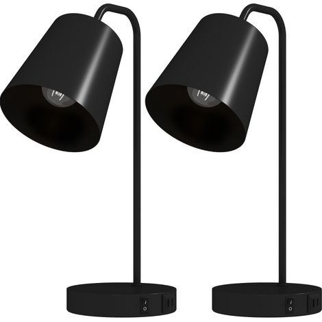 Set de 2 lámparas de mesa de acero negro con USB-A y USB-C, casquillo E27, 41 cm, HOMVRA (1/5)