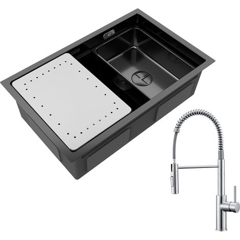 Cecipa Lavello Cucina 1 Vasca 70×44 cm con Gocciolatoio e Vaschetta Lavello Incasso Inox Antracite + Miscelatore Cucina Spring con Doccetta Estraibile, Rubinetto Lavello 2 Modalità Uscita Acqua, Spazz (1/5)