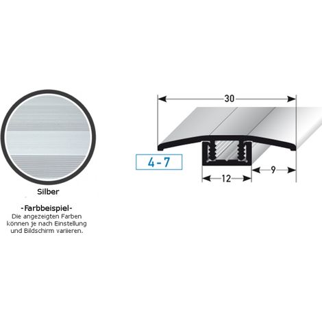 Übergangsprofil / Übergangsschiene Laminat "Pikeville", für Höhe 4 - 7 mm, 30 mm breit, 2-teilig, Aluminium eloxiert, gebohrt-silber-900