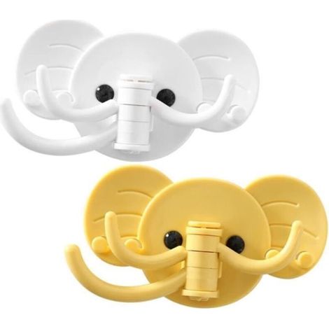 Crochet mural - Éléphant - 2 Pcs - ABS - Blanc + Jaune - 11 x 6 x 2 cm (1/4)