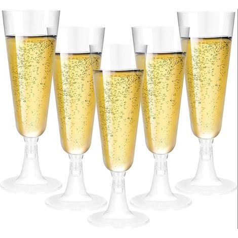 Champagne Flute Plastic Glasses Transparent Flutes Weddings Birthdays Parties (1/5)