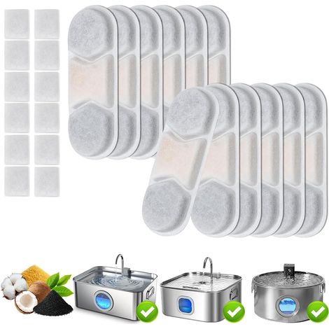 Filtre de fontaine à eau pour chien 12 pièces pour fontaine en acier inoxydable 12L&16L, remplacement de filtre pour distributeur d'eau automatique, lot de 6 mois, avec 12 éponges (1/5)