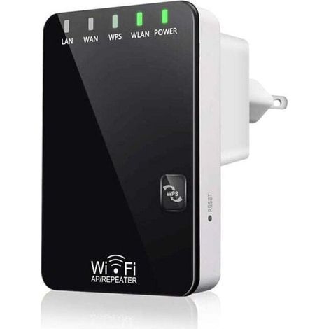 Répéteur WiFi Amplificateur sans Fil Puissant, WiFi Extender Booster 300Mbps 2.4Ghz, 2 Port Ethernet, WPS, Facile à Installation, Compatible avec Tous Les routeurs, AP/Routeur/Répéteur Mode