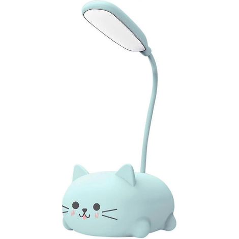Lampe de bureau adaptée aux enfants, lampe de table LED chat mignonne avec bras flexible, rechargeable par USB, bleue (1/5)