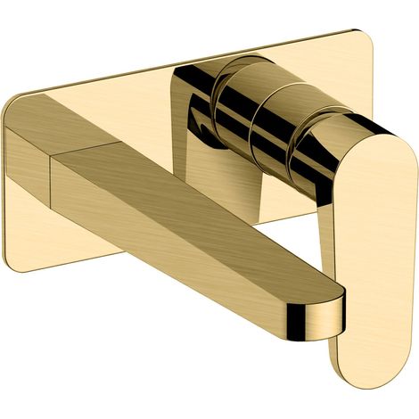 RAK Ischia Brushed Gold Wall Mounted Basin Mixer Tap with Back Plate - RAKISH3007G (1/2)