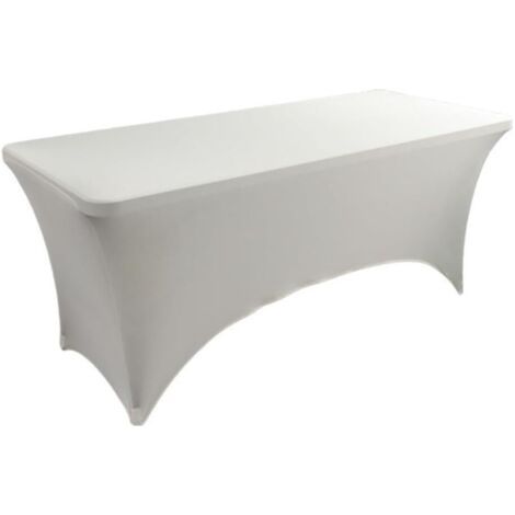 Nappe Rectangulaire en Élasthanne Extensible de Couleur Unie, Lavable et Infroissable, Couverture pour Table Pliante Mariage Cocktail Exposition (Blanc Ivoire,183x75x75cm) (1/5)