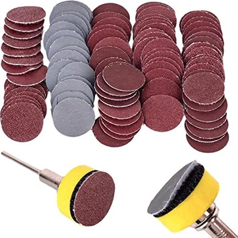 Disque abrasif de ponceuse, 1 pouce 100 pièces disques de ponçage Kit de tampons de papier de verre rond crochet boucle ponceuse support (1/5)