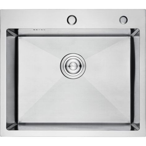 Ibergrif M85545, Lavello Cucina 1 Vasca con Set di Drenaggio, Lavabo Cucina con 2 Fori, 55 x 45 cm, Acciaio Inox (1/4)