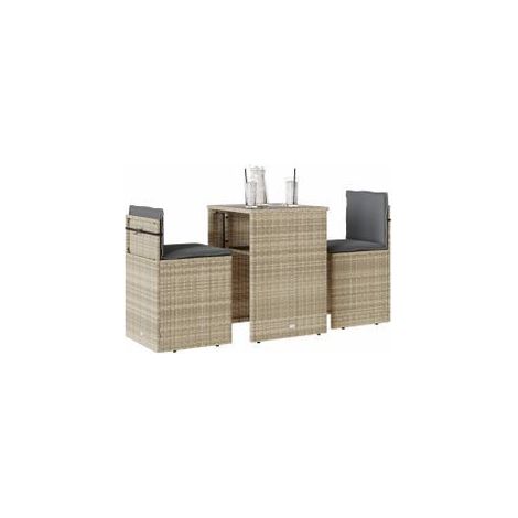 Ensemble de bistro 3 pcs et coussins gris clair résine tressée (1/5)