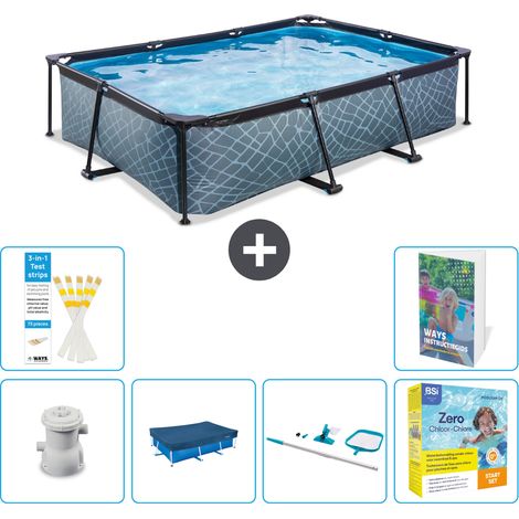 Exit Pool Rechteckig - Steinoptik - 300x200x65 cm - 7-teilig S202