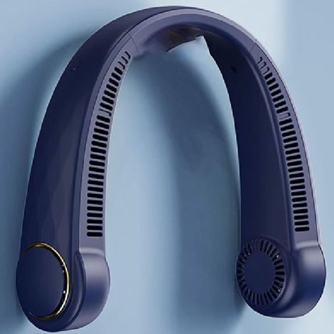 Ventilateur de cou portable, sortie d'air, refroidissement sans pales, léger, mains libres, 3 vitesses, 2000 mAh, bleu (1/5)